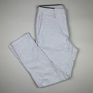White and gray pinstripe pants